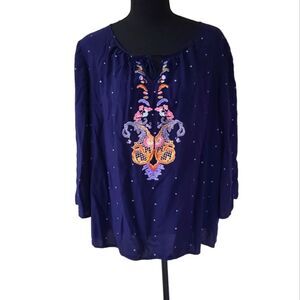 Tribal jeans women's floral embroidered polka-dot boho Bohemian blouse top shirt